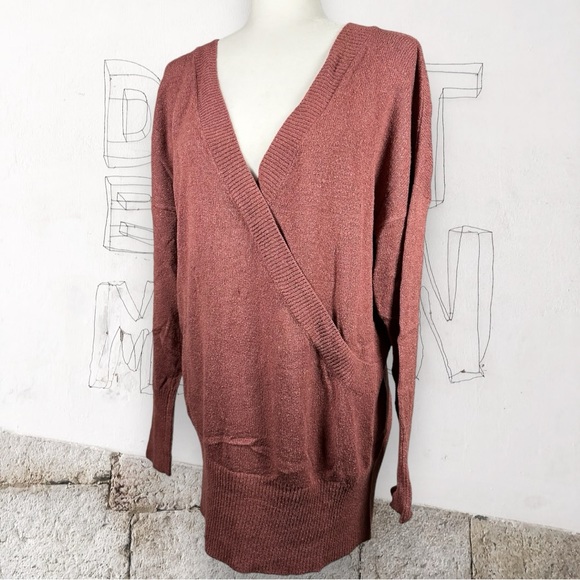 NWT EXPRESS Crossover Wrap Long Tunic Stretch Viscose Dress Rose Mauve Medium - Picture 2 of 7